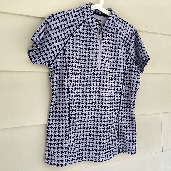 Izod houndstooth zipper front golf tennis sport shirt, medium. 0228 - Picture 3 of 10